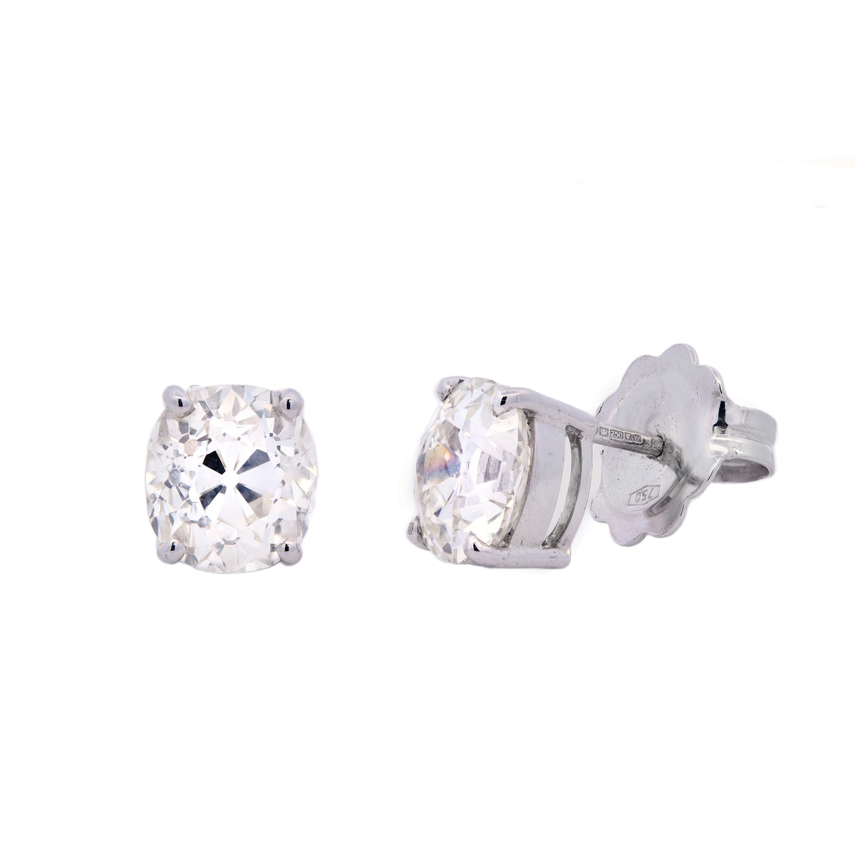 Natural Diamonds Studs Earrings Old Cut 5.31ct in 18k White Gold WGI Certified