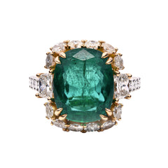 Custer Unique Ring with Natural Zambian Green Emerald 11.28 ct in Platinum 950