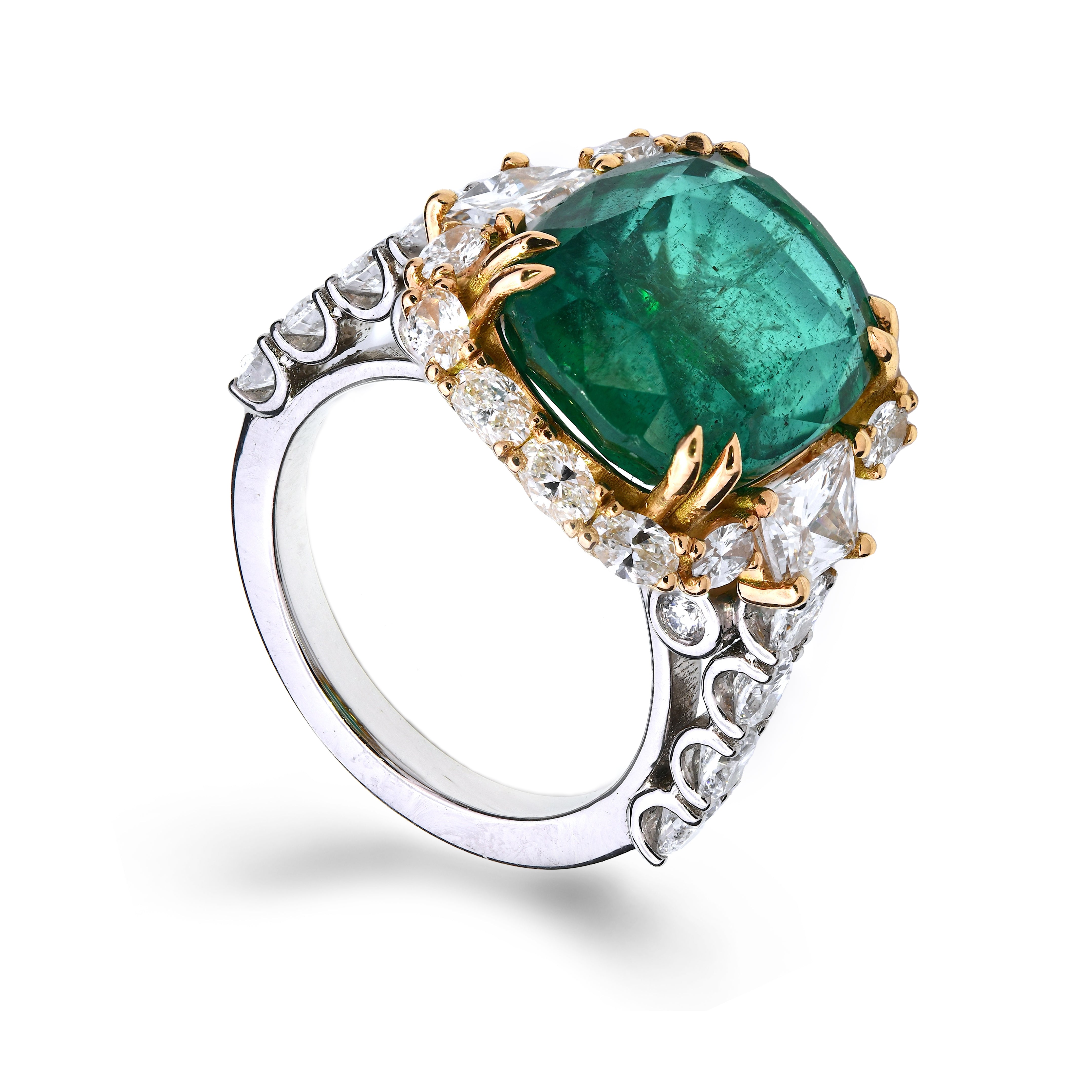 Custer Unique Ring with Natural Zambian Green Emerald 11.28 ct in Platinum 950