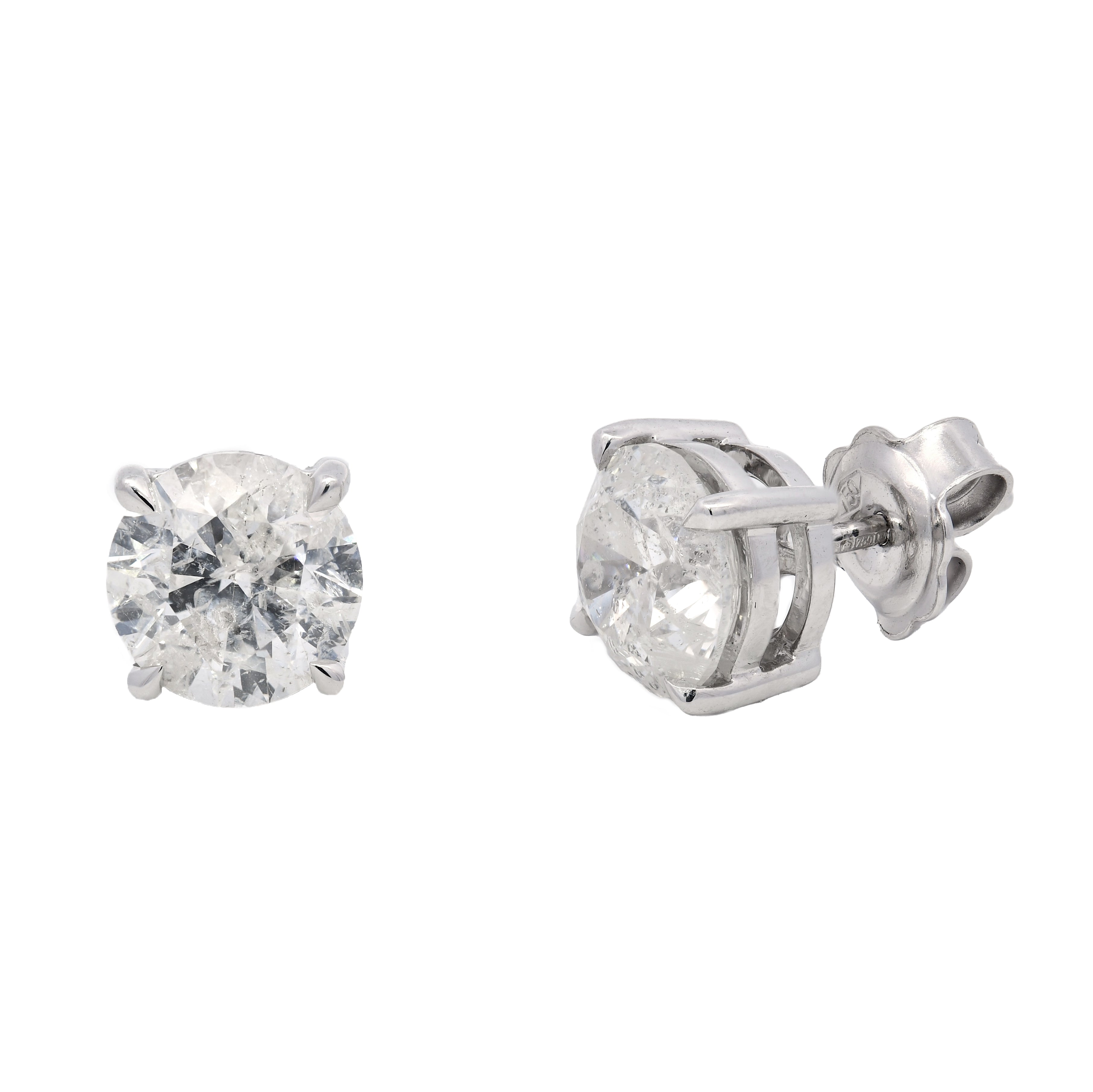 Diamonds Studs Earrings Round Cut 4.17 ct in 18k White Gold WGI Certified