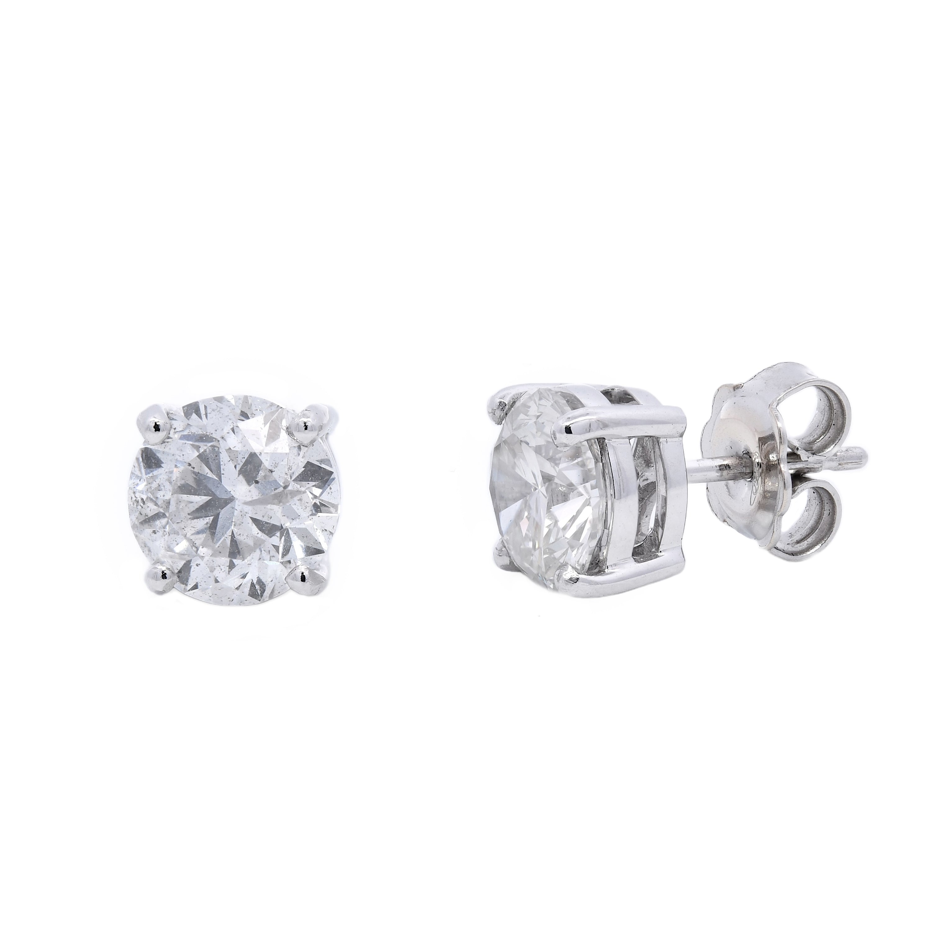 Diamonds Studs Earrings Round Shape 4.21 ct in 18k White Gold WGI Certified