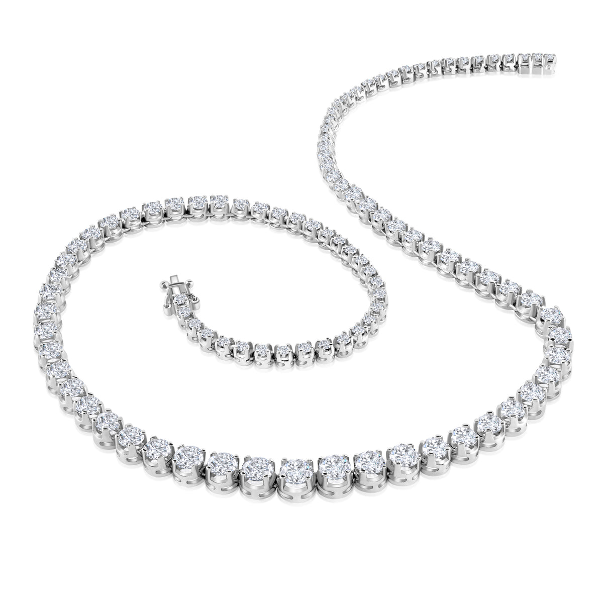 Tennis Diamonds Necklace Round Cut 30.15 ct in 18k White Gold WGI Certified