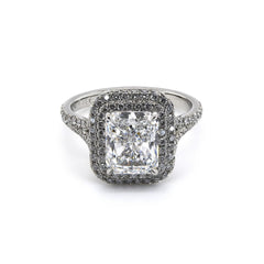 Halo Unique Ring Radiant Shape 2.50 ct with Round Diamonds 0.40 ct on the Sides in Platinum 950 GIA Certified