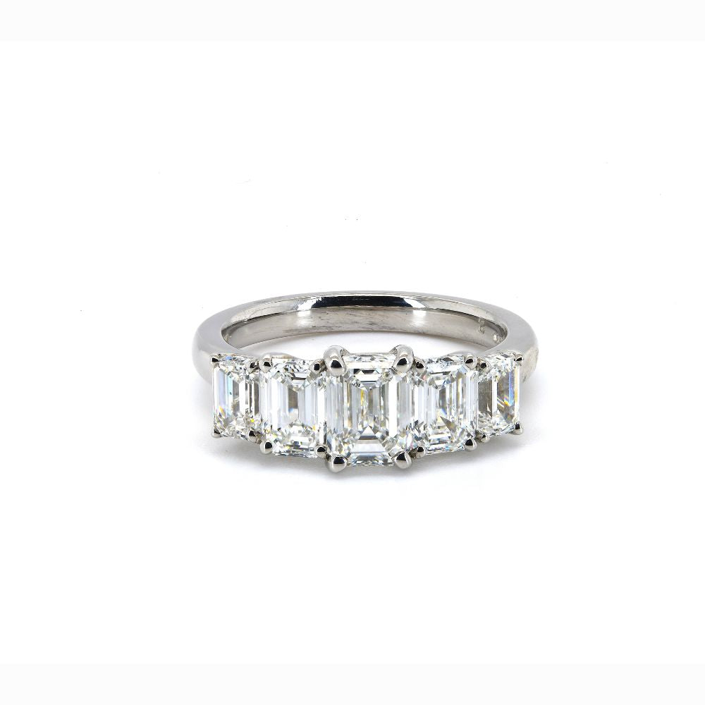 5 Stone Diamonds Unique Ring Emerald 1.71 ct and Round 0.80 ct cut in Platinum 950 GIA Certified
