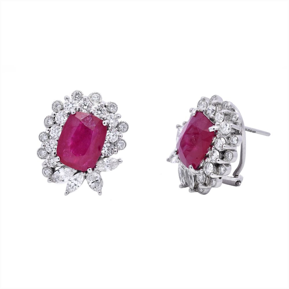 Cluster Unique Earrings with Madagaskar Ruby 6.28CT with Natural Diamonds WGI Certified