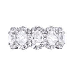5 Stone Unique Ring Oval and Round Shape Diamonds 3.10 ct in Platinum 950