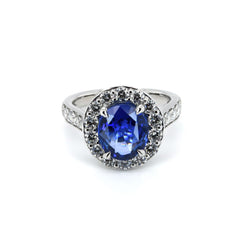3.01ct Blue Sapphire Oval Cut with 1.20ct Diamonds - Platinum 950