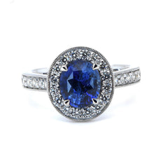 Halo Unique Ring Oval Cut with Blue Sapphire 2.99 cts in Platinum 950