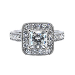 Halo Unique Ring Princess cut Engagement Ring With Diamonds 2.28 ct in Platinum 950 WGI Certified