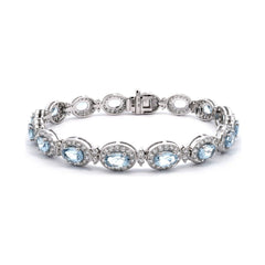 Cluster Unique Bracelet With Round Brilliant Diamonds 3.32cts and Oval Shape Aquamarine Stones 6.85 cts in 18k White Gold