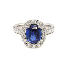 Halo Unique Ring Oval Cut Blue Sapphire 2.36 ct and Diamonds 0.89 ct in Platinum 950